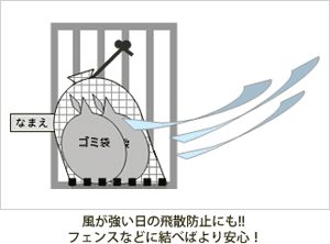 風が強い日の飛散防止にも!!フェンスなどに結べばより安心！